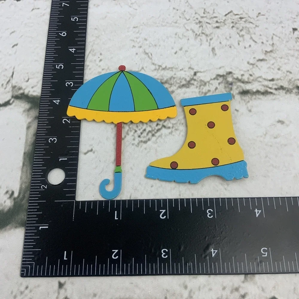 Metal Refrigerator‎ Magnet Lot Rain Boot & Umbrella Yellow Blue Green